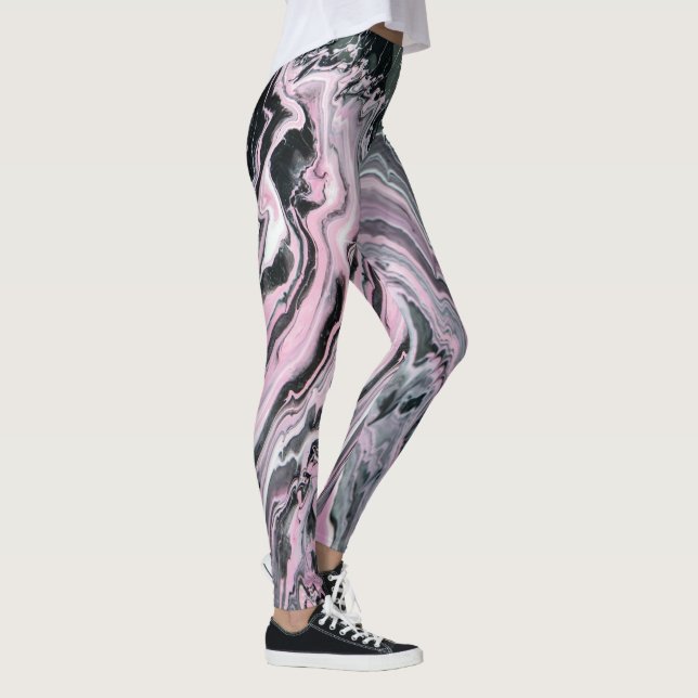 Leggings Peinture rose marbré noir (Droite)