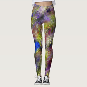 Leggings Peinture rouge jaune rayé sablé sur coton