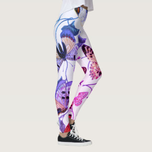 Leggings Peinture vintage de papillon pourpre et de papillo