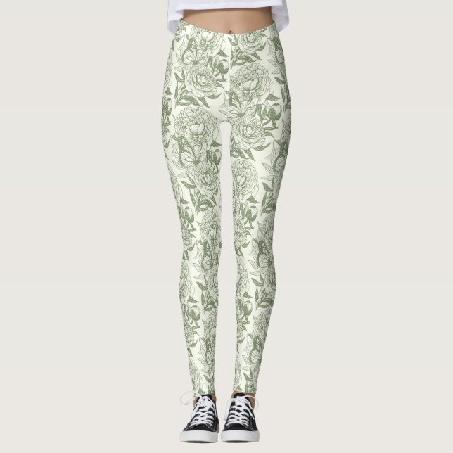 Leggings Peoné et papillons bloc impression, sauge vert et (Devant)