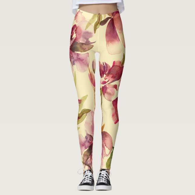 Leggings Peonies Aquarelle : Bliss Arrière - plans sans cou (Devant)