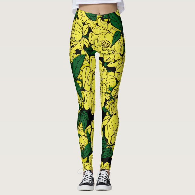 Leggings Peonies jaunes (Devant)
