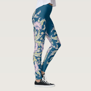 Leggings Pépites rose pâle sur Bleu foncé, Botanique, Flora