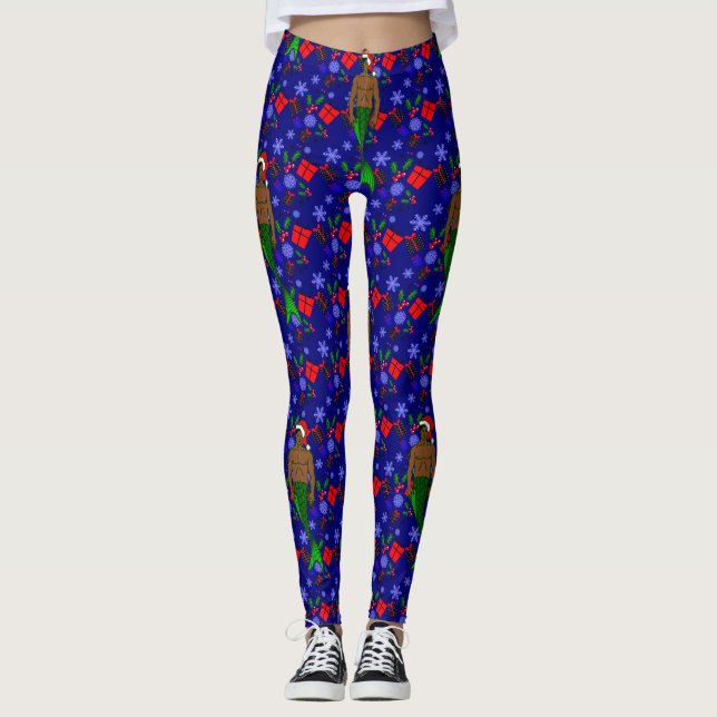Leggings père Noël afro-merman noir vilain xmas mermaid cad (Devant)