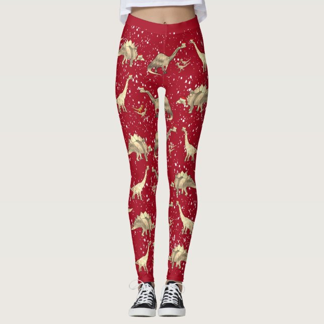 Leggings Père Noël dinosaure rouge Noël (Devant)