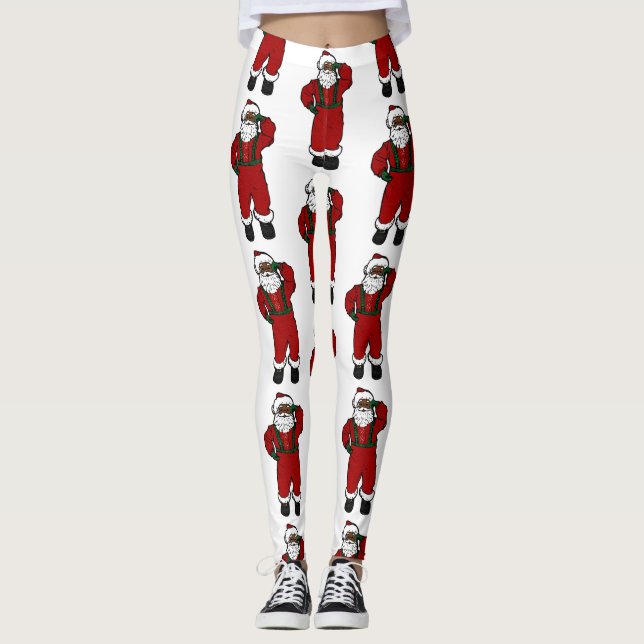 Leggings père Noël en velours rouge noir (Devant)