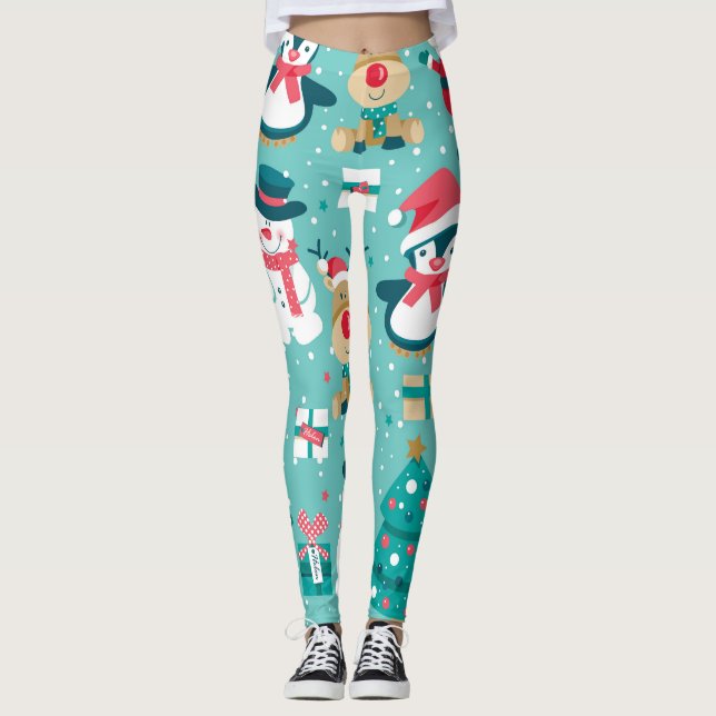 Leggings Père Noël Motif Vintage de Noël (Devant)