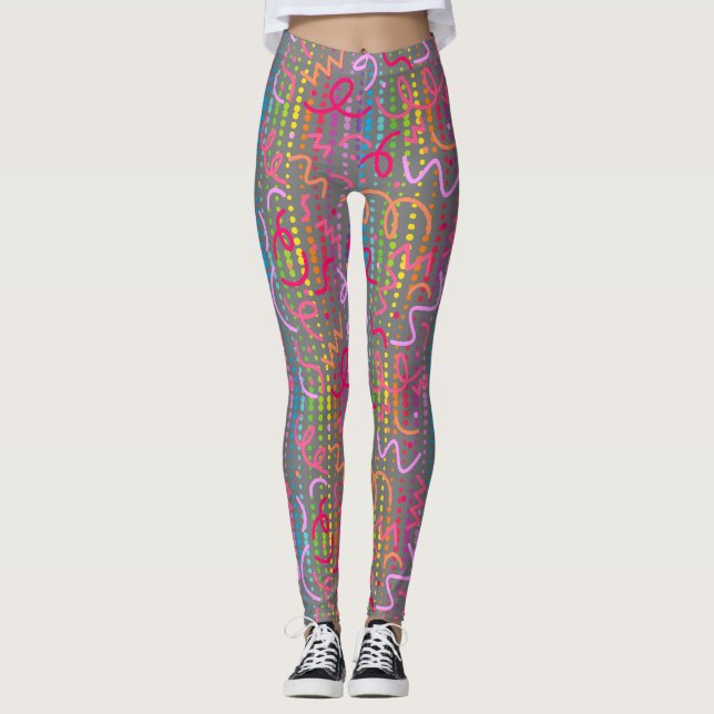 Leggings Perles de couleur Doodle Gris BG (Devant)