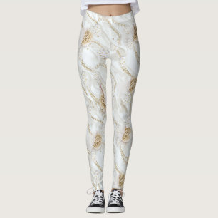 Leggings Perles de la campagne de la soie et de l'ivoire bl