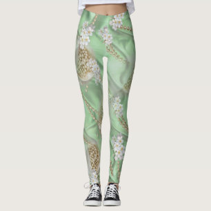 Leggings Perles de la campagne verte de soie et d'ivoire