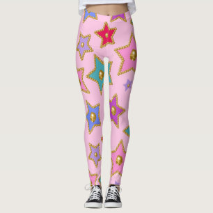 Leggings Perles d'or Embelished Color Stars on Rose Ground