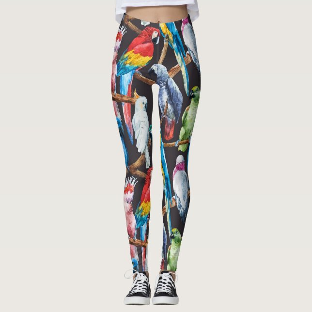 Leggings Perroquet : papier peint d'aquarelle tropicale. (Devant)