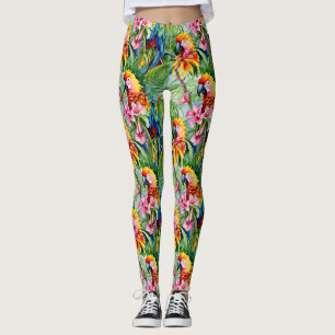 Leggings Perroquets de couleurs vives et fleurs tropicales