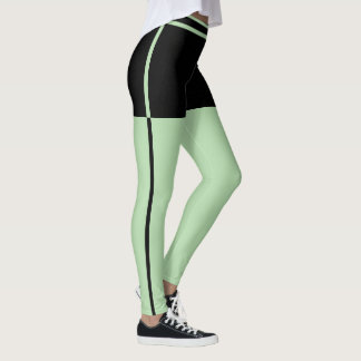 Leggings Personalize Cute Black And Pale Green Stripes Gift