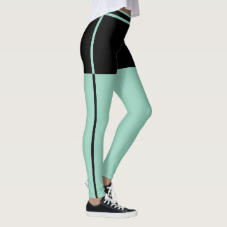 Leggings Personalized Black And Light Teal Stripes Gym Gift