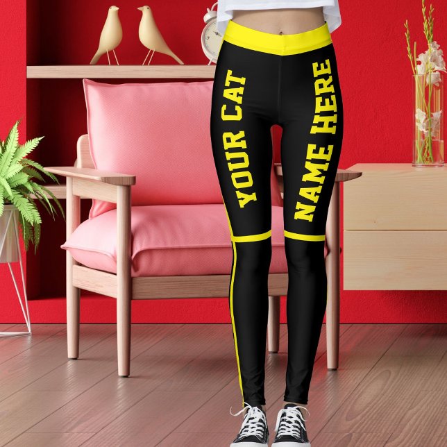 Leggings Personalized Bright Yellow Black Stripes Cat Names (Créateur téléchargé)