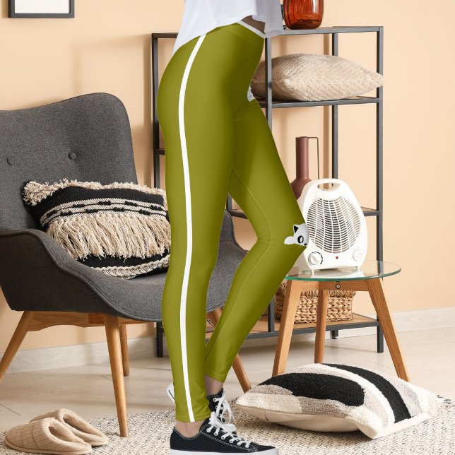 Leggings Personalized Hand Cat Pet Olive White Stripes Gift (Créateur téléchargé)