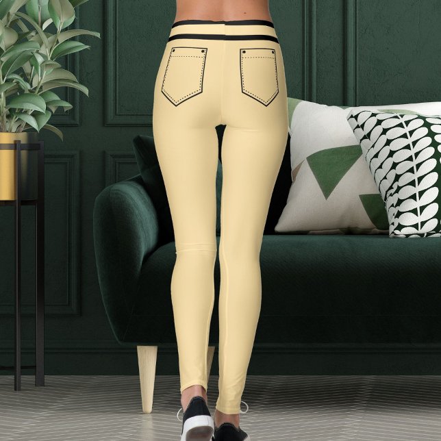 Leggings Personalized Name Beige And Black Stripes Fun Gift (Créateur téléchargé)