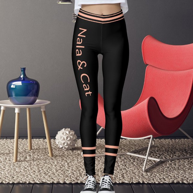 Leggings Personalized Pet Cat Mom Name Peach Black Stripes (Créateur téléchargé)