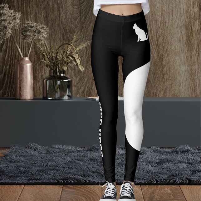 Leggings Personalized Text Pet Black And White Cute Cat Mom (Créateur téléchargé)