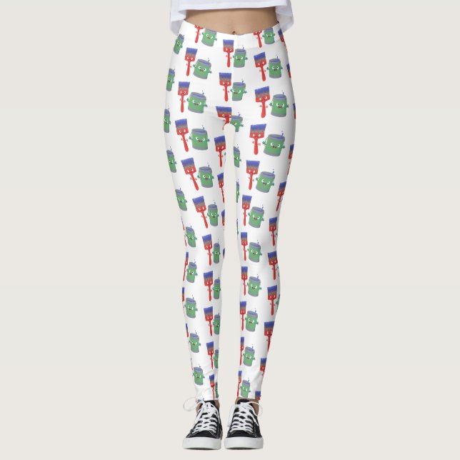 Leggings Personnages de peinture et de pinceau mignons (Devant)