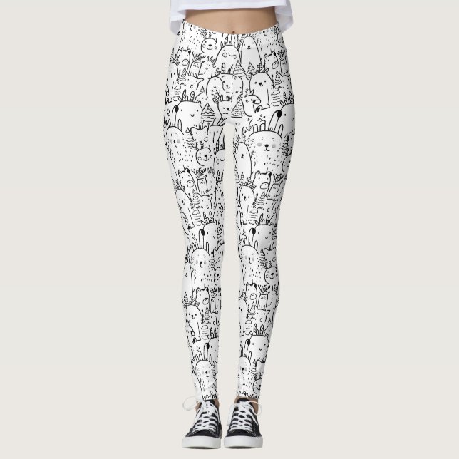 Leggings Personnages Mignons Kawaii Doodle (2) (Devant)