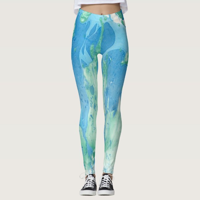 Leggings Personnalisation Bleu Vert Blanc Moderne Abstrait (Devant)