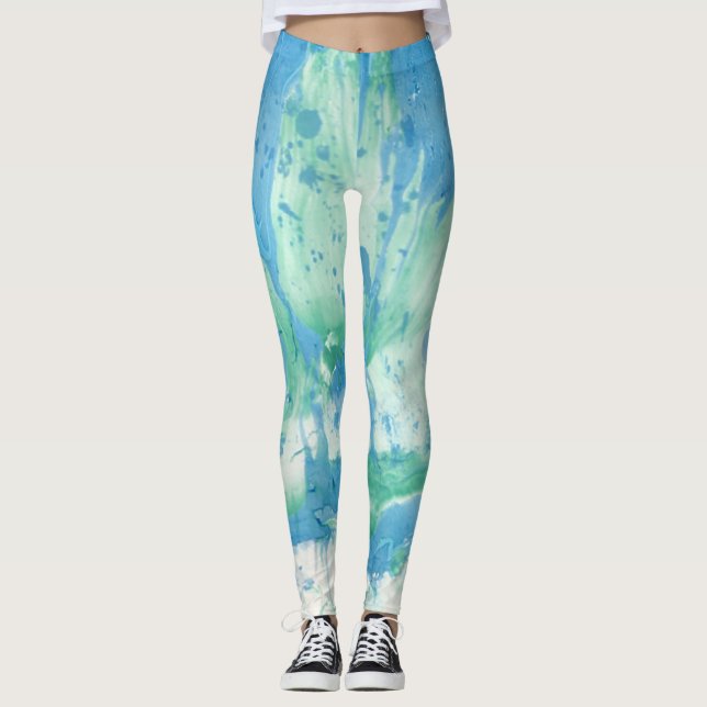 Leggings Personnalisé bleu vert blanc tendance moderne Abst (Devant)