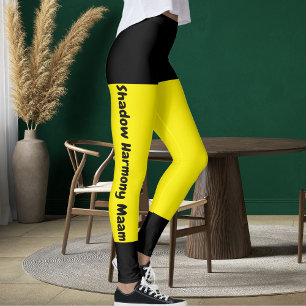 Leggings Personnalisé Bright Yellow Black Stlish Nom de l'a