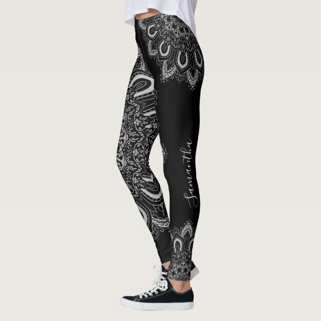 Leggings Personnalisé Elégant en argent Mandala imprimé noi (Gauche)
