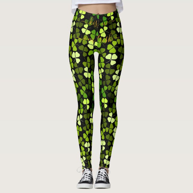 Leggings Personnalisé KISS ME Im IRISH St Patrick Shamrock  (Devant)