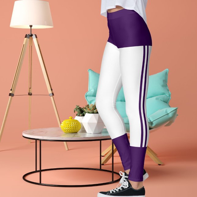 Leggings Personnalisé noir violet rayures blanches Chat Ret (Créateur téléchargé)