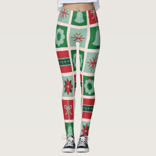Leggings Personnalisé rouge et vert géométrique à Noël