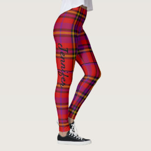 Leggings Personnaliser le nom Texte Rouge Tartan Plaid Legg