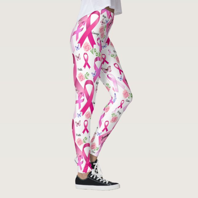 Leggings Personnaliser les mots Nom Pink Ribbon Cancer du s (Droite)