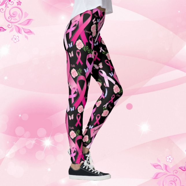 Leggings Personnaliser les mots Nom Pink Ribbon Cancer du s (Créateur téléchargé)