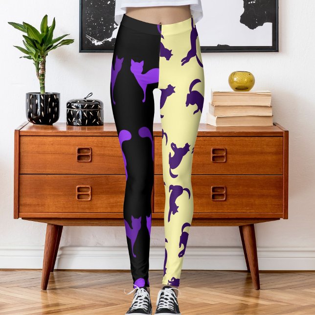 Leggings Personnaliser Photo Animal Chat Motif Crème violet (Créateur téléchargé)