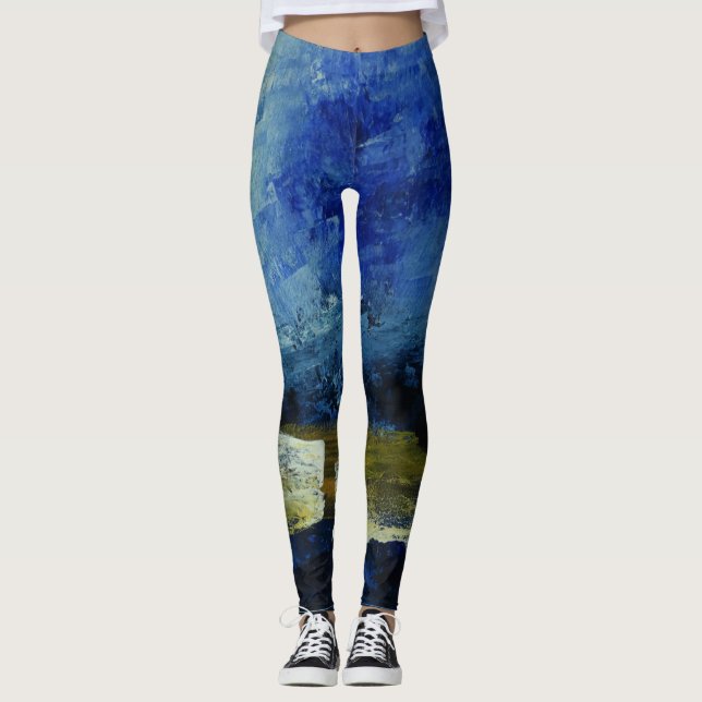 Leggings personnalisés d'art bleu moderne Abstrait (Devant)