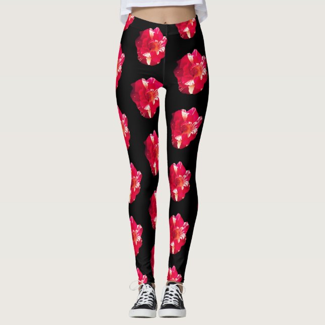 Leggings personnalisés de photos de rose rouge et  (Devant)