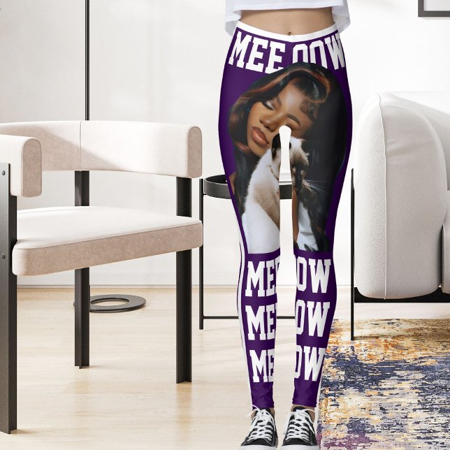 Leggings Personnalisez Pet Cat Maman mignon Violet Blanc Ph (Créateur téléchargé)
