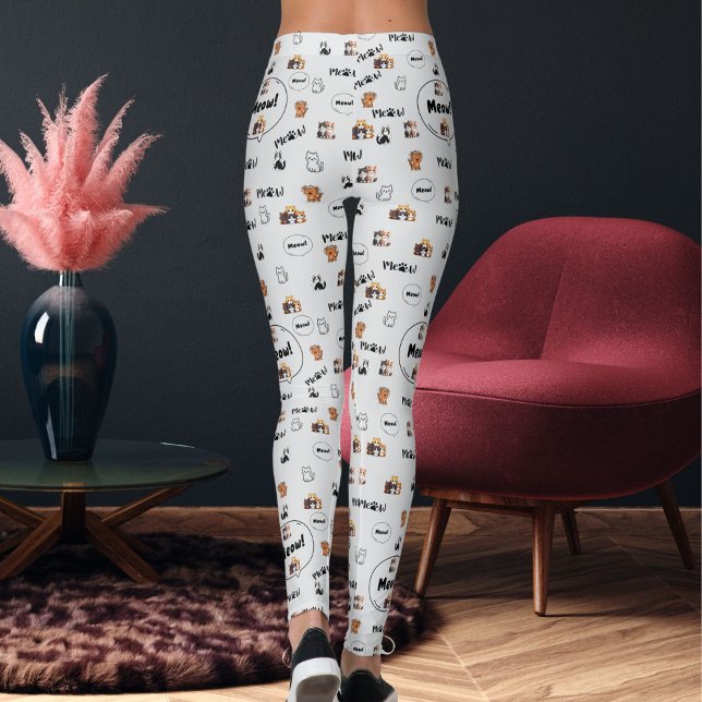 Leggings Pet Lover Light Grey Kitty Feline Meow Cat Pattern (Créateur téléchargé)