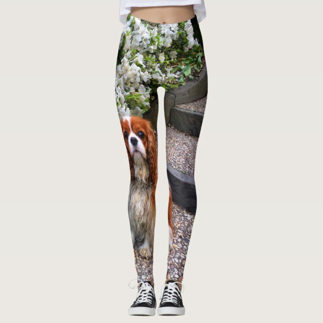 Leggings Pétales cavaliers du Roi Charles White de Blenheim (Devant)