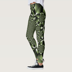 Leggings Pétales de feuilles de forêt verte blanche