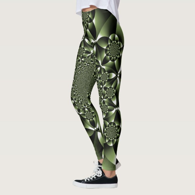 Leggings Pétales de feuilles de forêt verte blanche (Gauche)