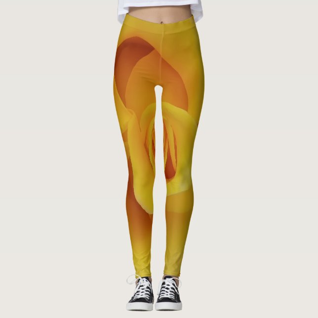 Leggings Pétales de rose jaune romantiques (Devant)