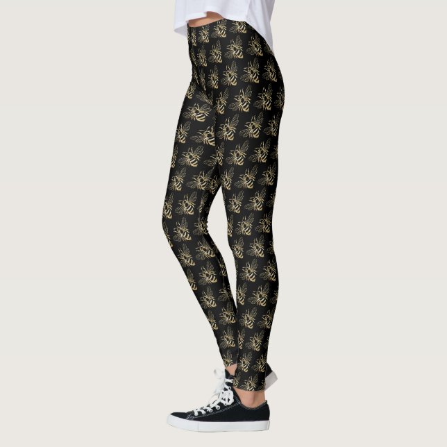 Leggings Petit Motif d'abeille moderne noir et or (Gauche)