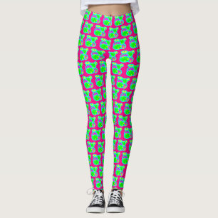 Leggings Petit motif de chaux rose vert et citron