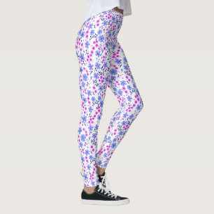 Leggings Petit motif floral blanc bleu rose mignon