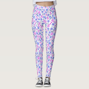 Leggings Petit motif floral blanc bleu rose mignon