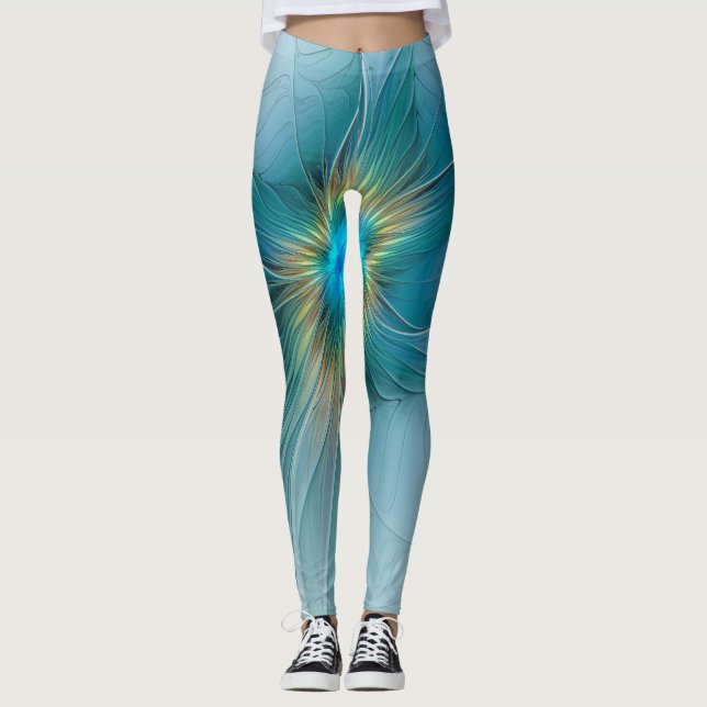 Leggings Petite Beauté Moderne Bleu Or Fractal Art Flower (Devant)
